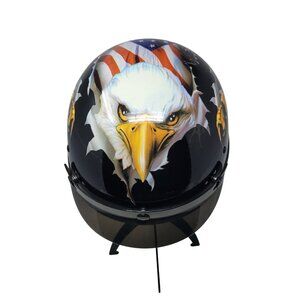 Motorcycle Cartman HY-808-2 Half Helmet Glossy Black Eagle Sz XL 61-62cm DOT